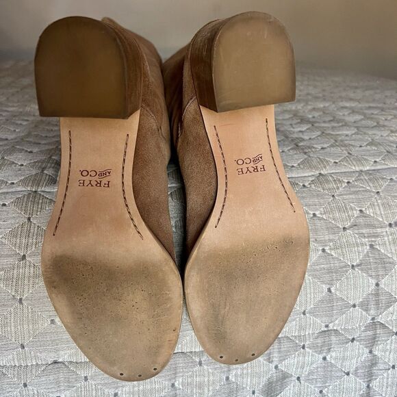 Frye & Co Phoebe Camel Suede Slouch Block Heel Tall Boots Women 11 M Classic - Picture 11 of 16